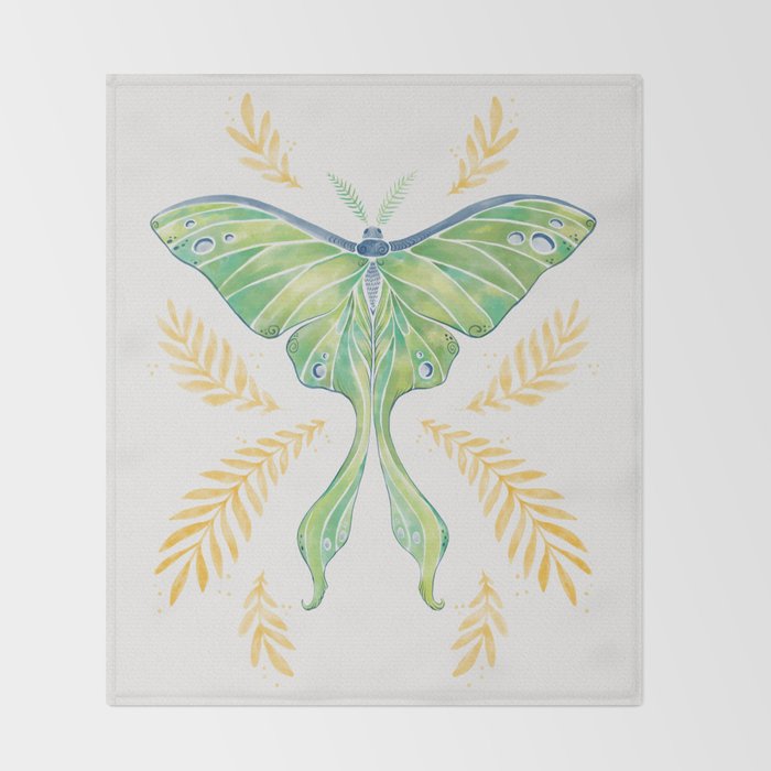 Watercolor Luna Moth Throw Blanket Gallery Image 2