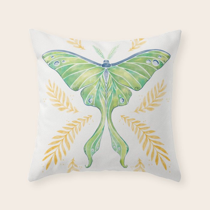 Watercolor Luna Moth Throw Pillow Gallery Image 6