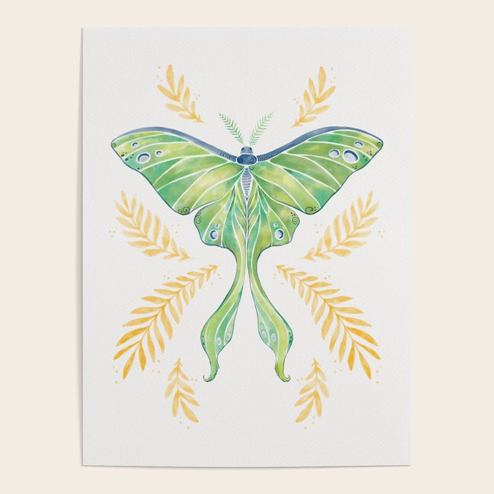 Watercolor Luna Moth Poster Gallery Image 1