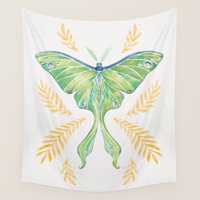 Watercolor Luna Moth Wall Tapestry Gallery Image 4