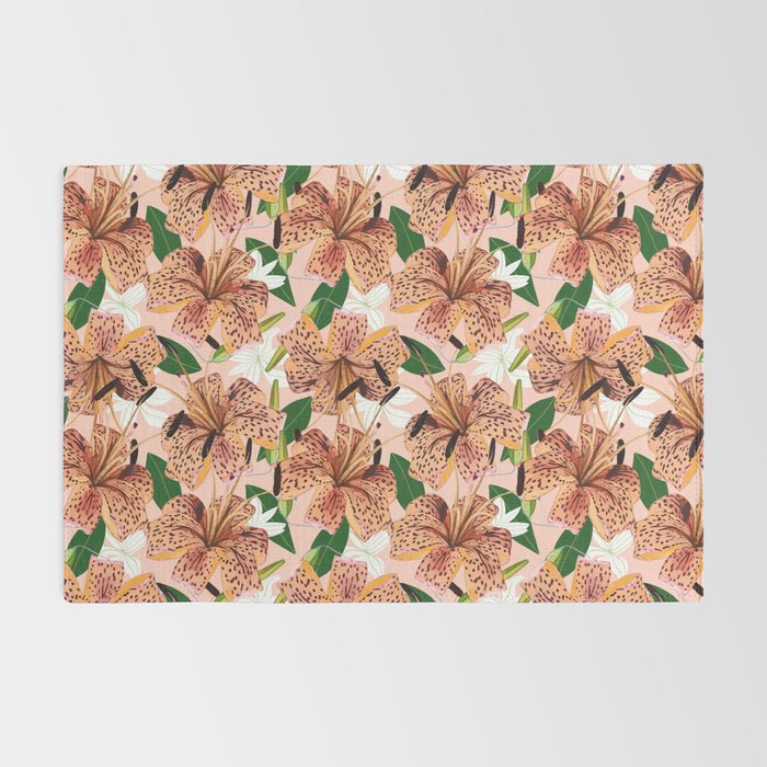 Tiger Lillies, Tropical Blush Botanical Illustration, Polka Dots Nature Vibrant Floral Jungle Rug Gallery Image 2