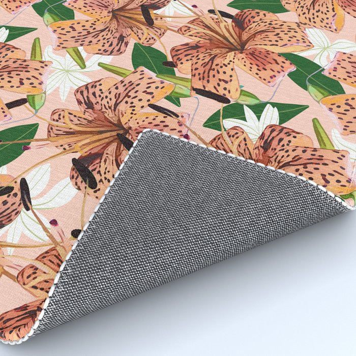 Tiger Lillies, Tropical Blush Botanical Illustration, Polka Dots Nature Vibrant Floral Jungle Rug Gallery Image 4