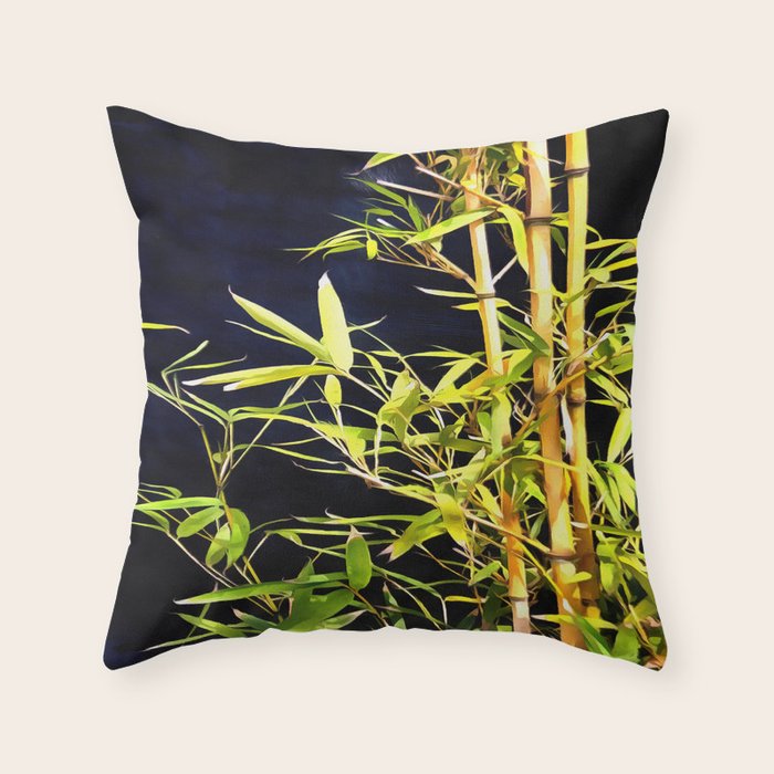 Bamboo On Black Throw Pillow Gallery Image 1