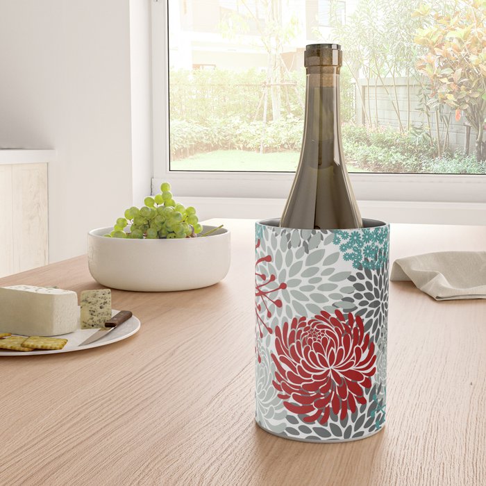 Festive, Flowers in Red, Teal and Gray Wine Chiller Gallery Image 4