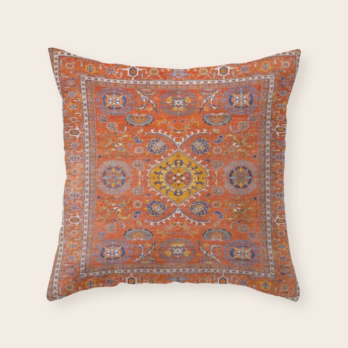 Orange Suns Suzani  Kazak Persian Rug Throw Pillow Gallery Image 4