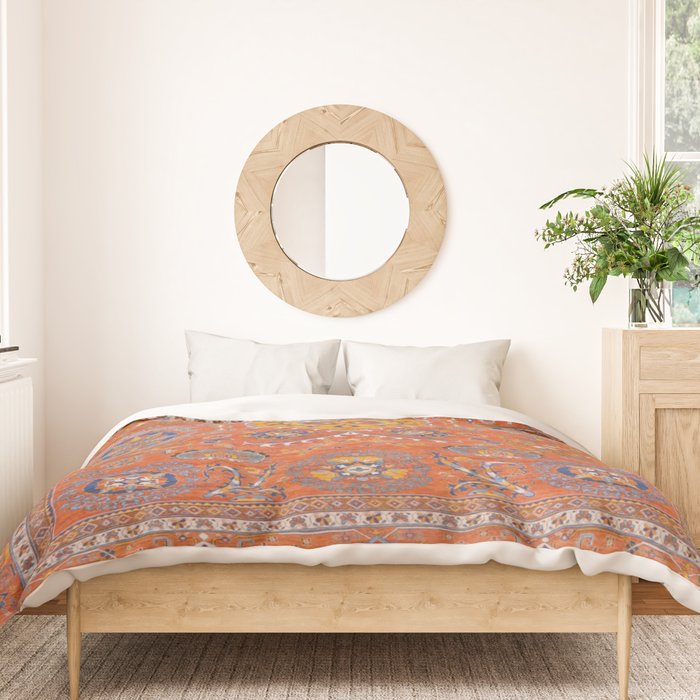 Orange Suns Suzani  Kazak Persian Rug Duvet Cover Gallery Image 3