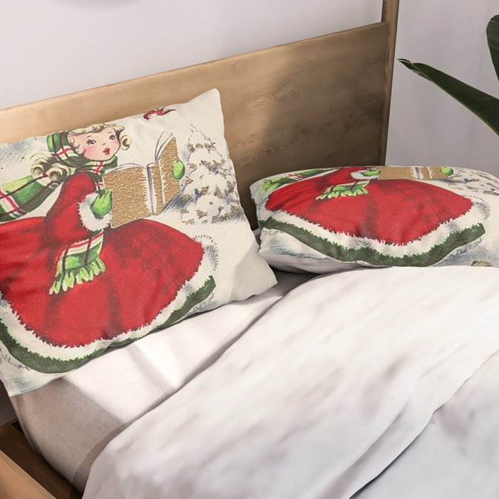 Vintage Christmas Girl Pillow Sham Gallery Image 2