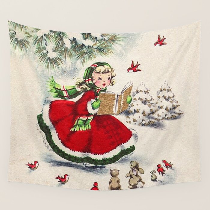 Vintage Christmas Girl Wall Tapestry Gallery Image 4