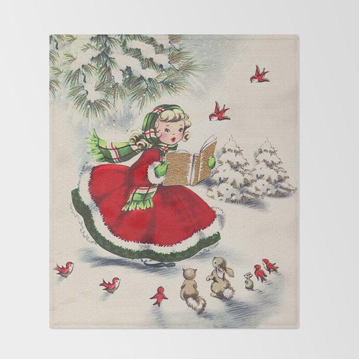 Vintage Christmas Girl Throw Blanket Gallery Image 2