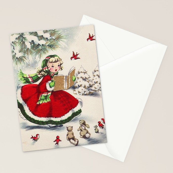 Vintage Christmas Girl Stationery Card Gallery Image 2