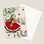 Vintage Christmas Girl Stationery Card Gallery Image 2