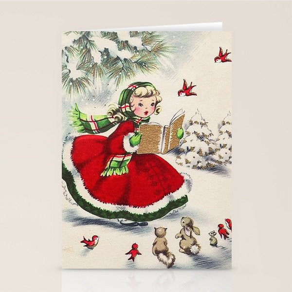 Vintage Christmas Girl Stationery Card Gallery Image 2