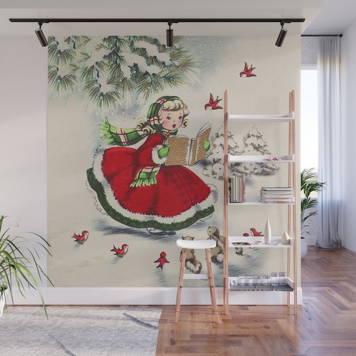 Vintage Christmas Girl Wall Mural Gallery Image 1