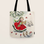 Vintage Christmas Girl Tote Bag Gallery Image 1