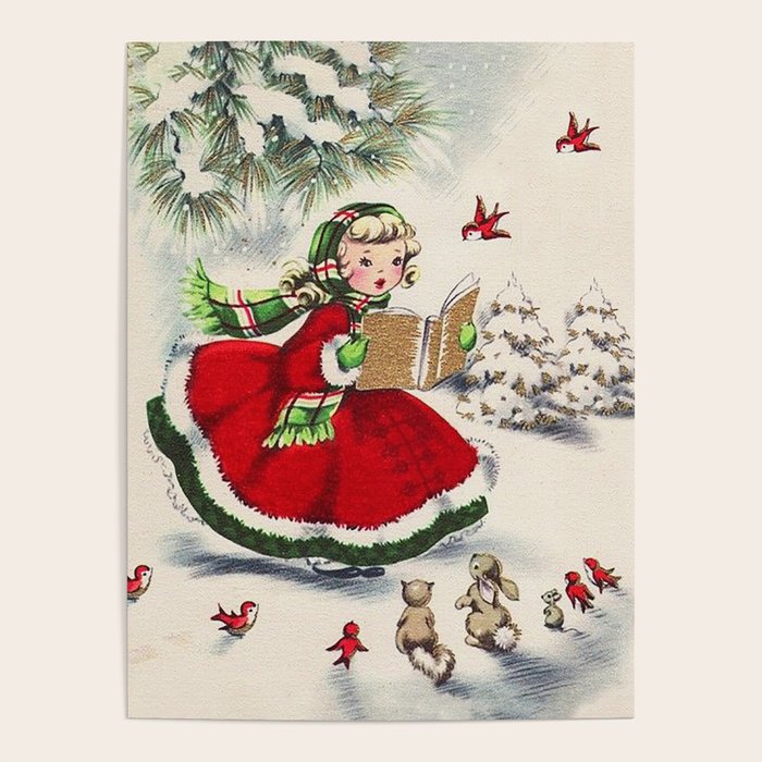 Vintage Christmas Girl Poster Gallery Image 4