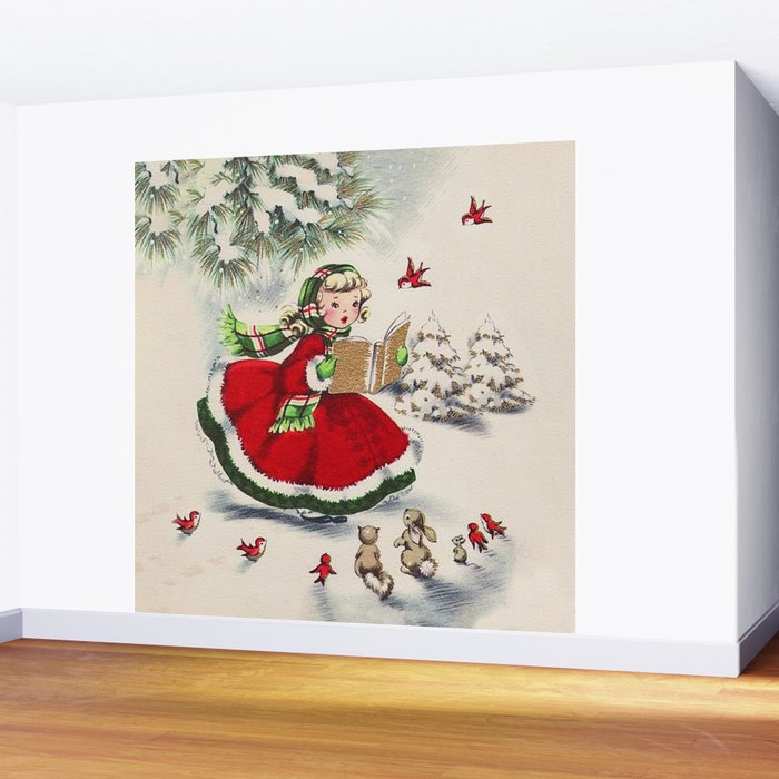 Vintage Christmas Girl Wall Mural Gallery Image 2