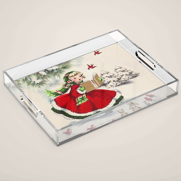 Vintage Christmas Girl Acrylic Tray Gallery Image 1