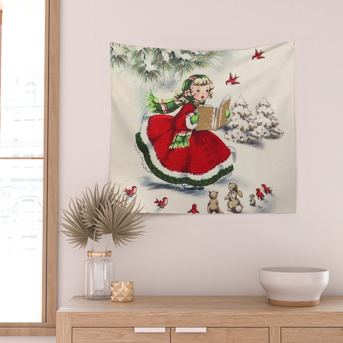 Vintage Christmas Girl Wall Tapestry Gallery Image 2