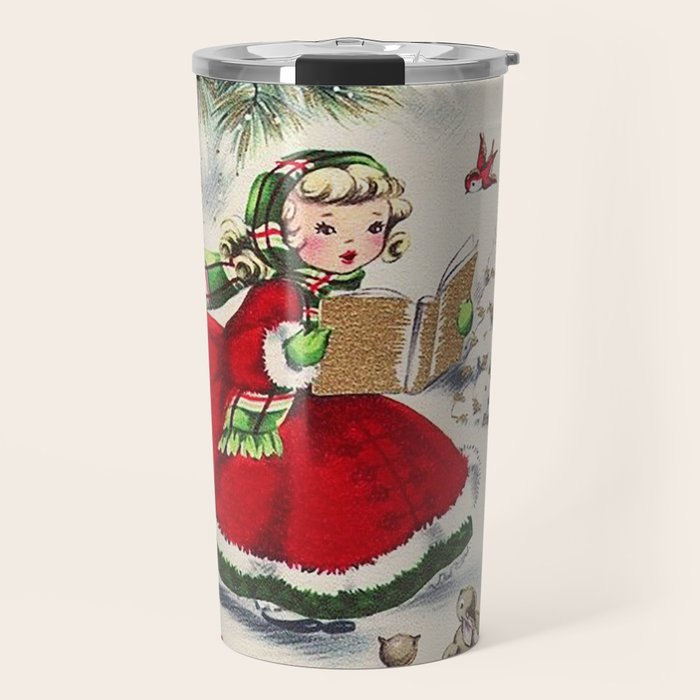 Vintage Christmas Girl Travel Mug Gallery Image 1