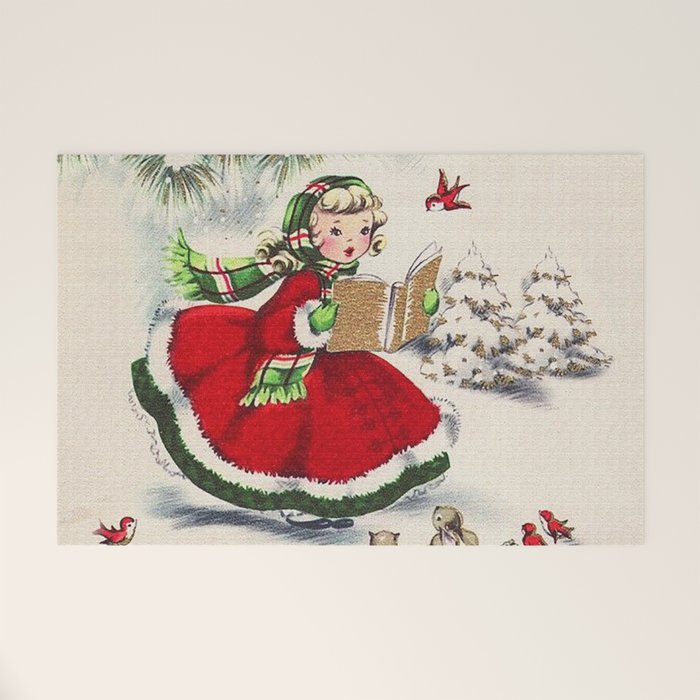 Vintage Christmas Girl Welcome Mat Gallery Image 1