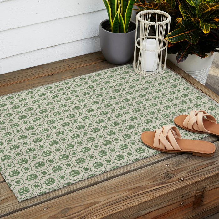 Sea Glass Geometric Floral Outdoor Rug Gallery Image 2