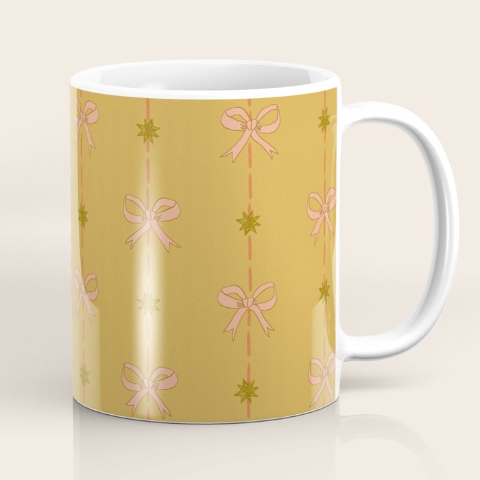 Cute Hair Bows & Stars in Yellow Ochre & Peach Coffee Mug Gallery Image 1