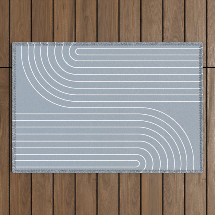 Minimal Line Curvature LXXVII Natural Blue Mid Century Modern Arch Abstract Outdoor Rug Gallery Image 1