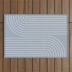 Minimal Line Curvature LXXVII Natural Blue Mid Century Modern Arch Abstract Outdoor Rug Gallery Image 1