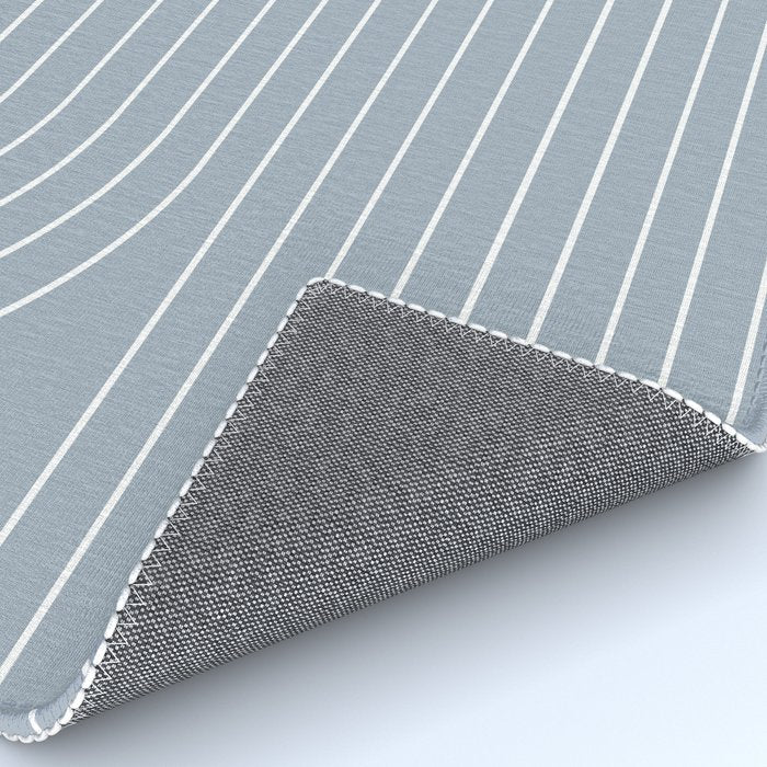 Minimal Line Curvature LXXVII Natural Blue Mid Century Modern Arch Abstract Rug Gallery Image 4