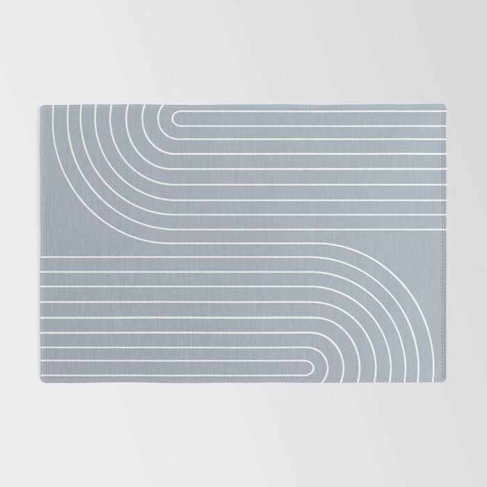 Minimal Line Curvature LXXVII Natural Blue Mid Century Modern Arch Abstract Rug Gallery Image 2