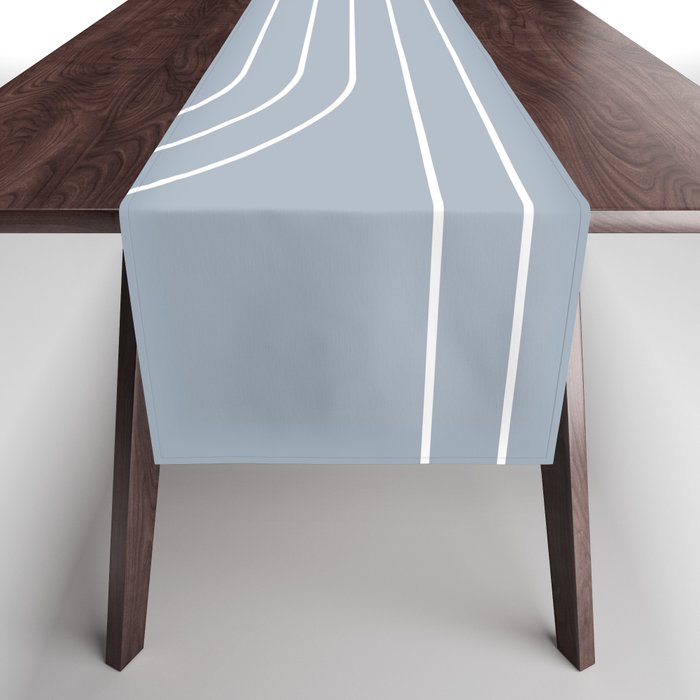 Minimal Line Curvature LXXVII Natural Blue Mid Century Modern Arch Abstract Table Runner Gallery Image 1