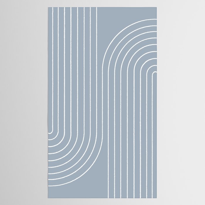 Minimal Line Curvature LXXVII Natural Blue Mid Century Modern Arch Abstract Tablecloth Gallery Image 2