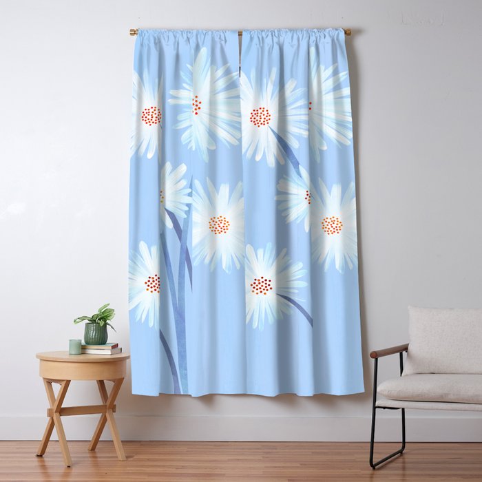 Winter Floral Still Life in Ice Blue Window Curtain Gallery Image 5
