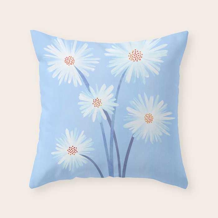 Winter Floral Still Life in Ice Blue Throw Pillow Gallery Image 6