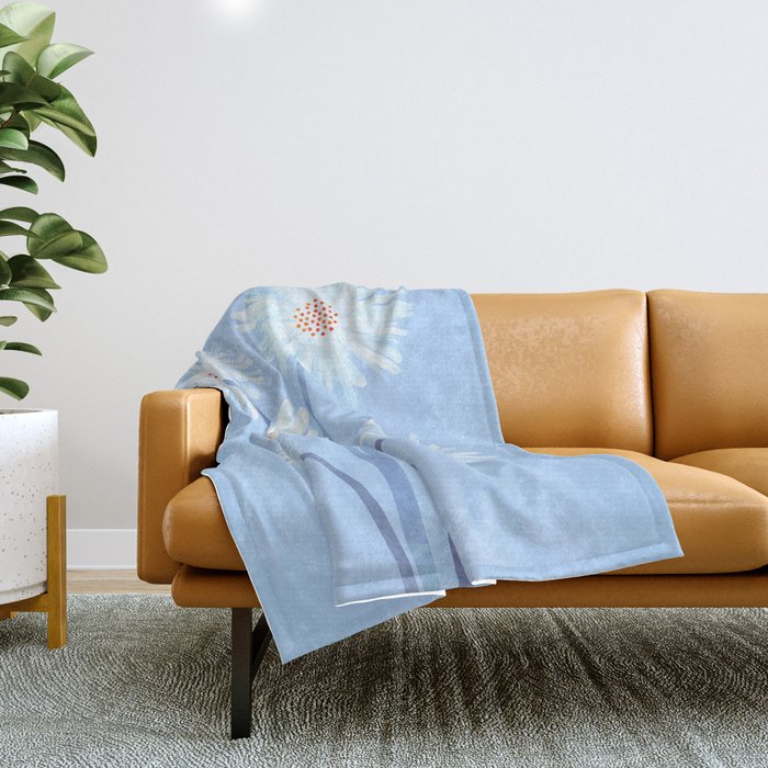 Winter Floral Still Life in Ice Blue Throw Blanket Gallery Image 1