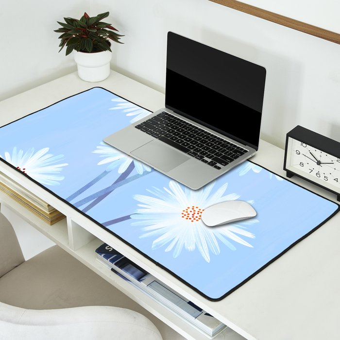 Winter Floral Still Life in Ice Blue Desk Mat Gallery Image 2