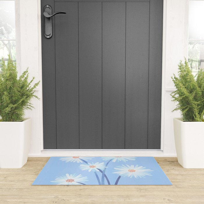 Winter Floral Still Life in Ice Blue Welcome Mat Gallery Image 3