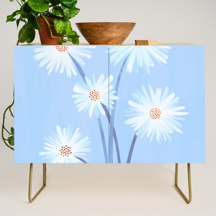 Winter Floral Still Life in Ice Blue Credenza Gallery Image 1