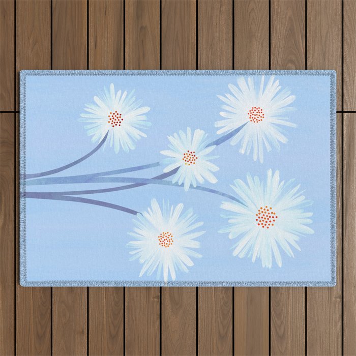 Winter Floral Still Life in Ice Blue Outdoor Rug Gallery Image 1
