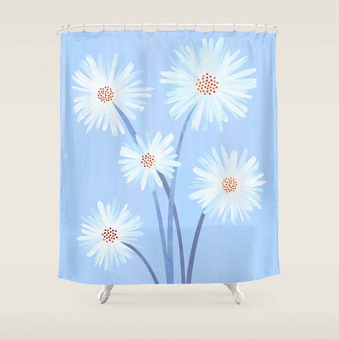 Winter Floral Still Life in Ice Blue Shower Curtain Gallery Image 1