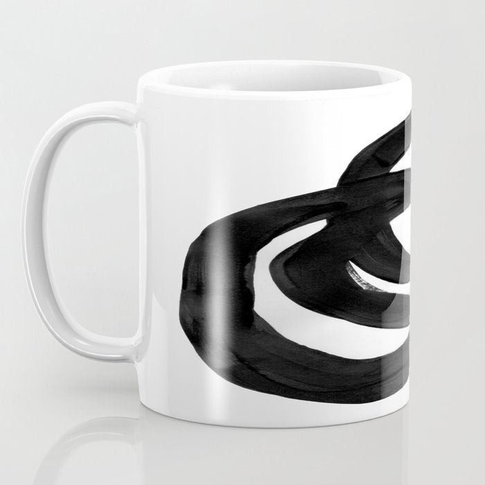 Black & White Minimalist Ink Tribal Mid Century Pattern Dark Painting Pattern Coffee Mug Gallery Image 3