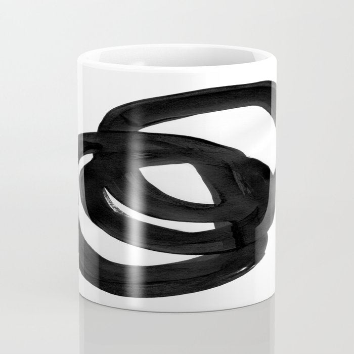 Black & White Minimalist Ink Tribal Mid Century Pattern Dark Painting Pattern Coffee Mug Gallery Image 4