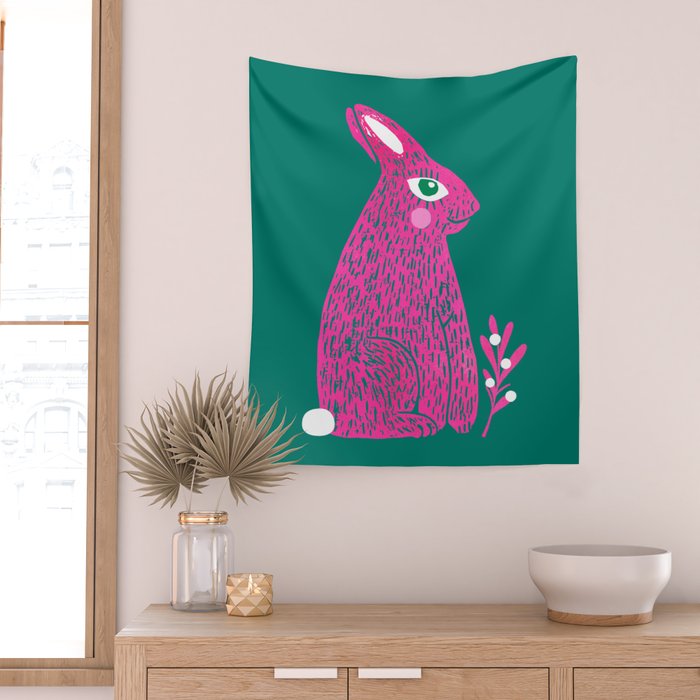 Pink Rabbit Wall Tapestry Gallery Image 2