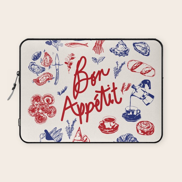 Bon Appetit Seafood and French Bread Handdrawn Gourmet Food Illustration Laptop Sleeve Gallery Image 1
