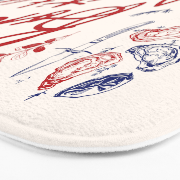 Bon Appetit Seafood and French Bread Handdrawn Gourmet Food Illustration Bath Mat Gallery Image 3