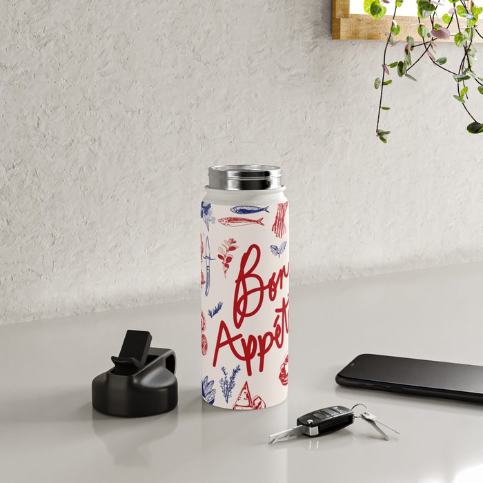 Bon Appetit Seafood and French Bread Handdrawn Gourmet Food Illustration Water Bottle Gallery Image 4