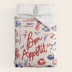 Bon Appetit Seafood and French Bread Handdrawn Gourmet Food Illustration Duvet Cover Gallery Image 6