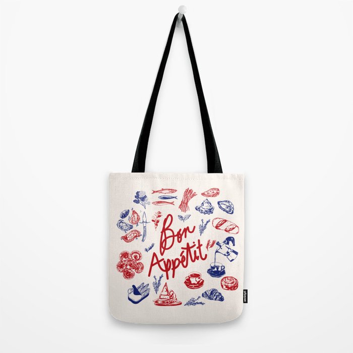 Bon Appetit Seafood and French Bread Handdrawn Gourmet Food Illustration Tote Bag Gallery Image 2
