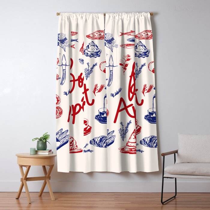 Bon Appetit Seafood and French Bread Handdrawn Gourmet Food Illustration Window Curtain Gallery Image 5