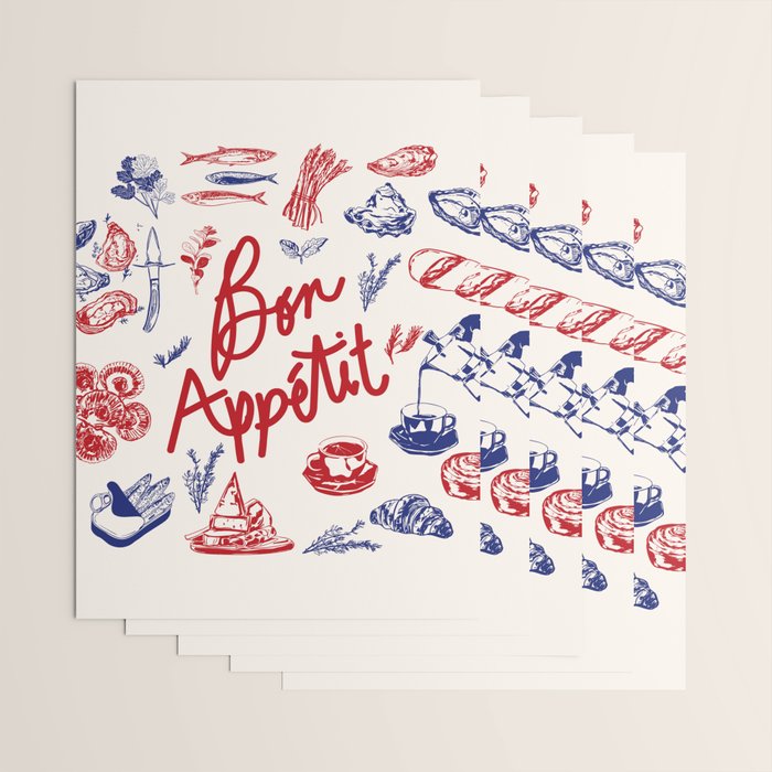 Bon Appetit Seafood and French Bread Handdrawn Gourmet Food Illustration Wrapping Paper Gallery Image 3